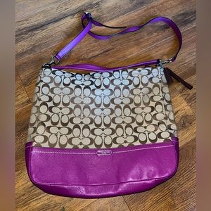 Tan and purple Coach purse/tote